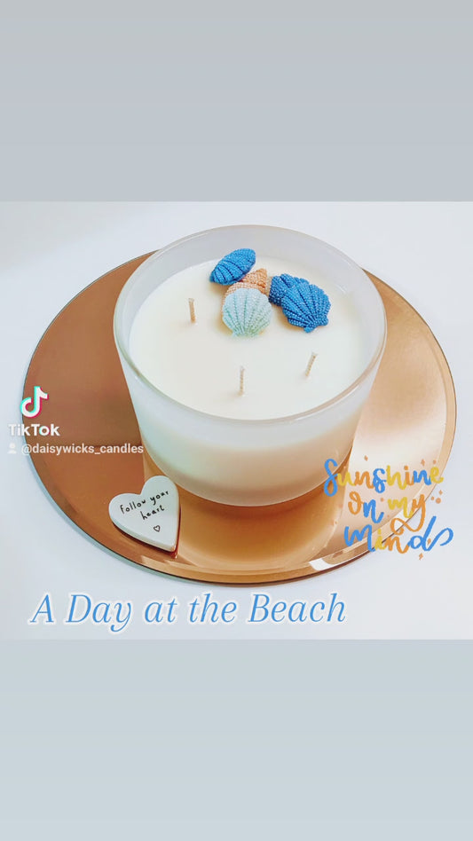Decorated  Candle Bowl - A Day at the Beach  ~ Signature Collection
