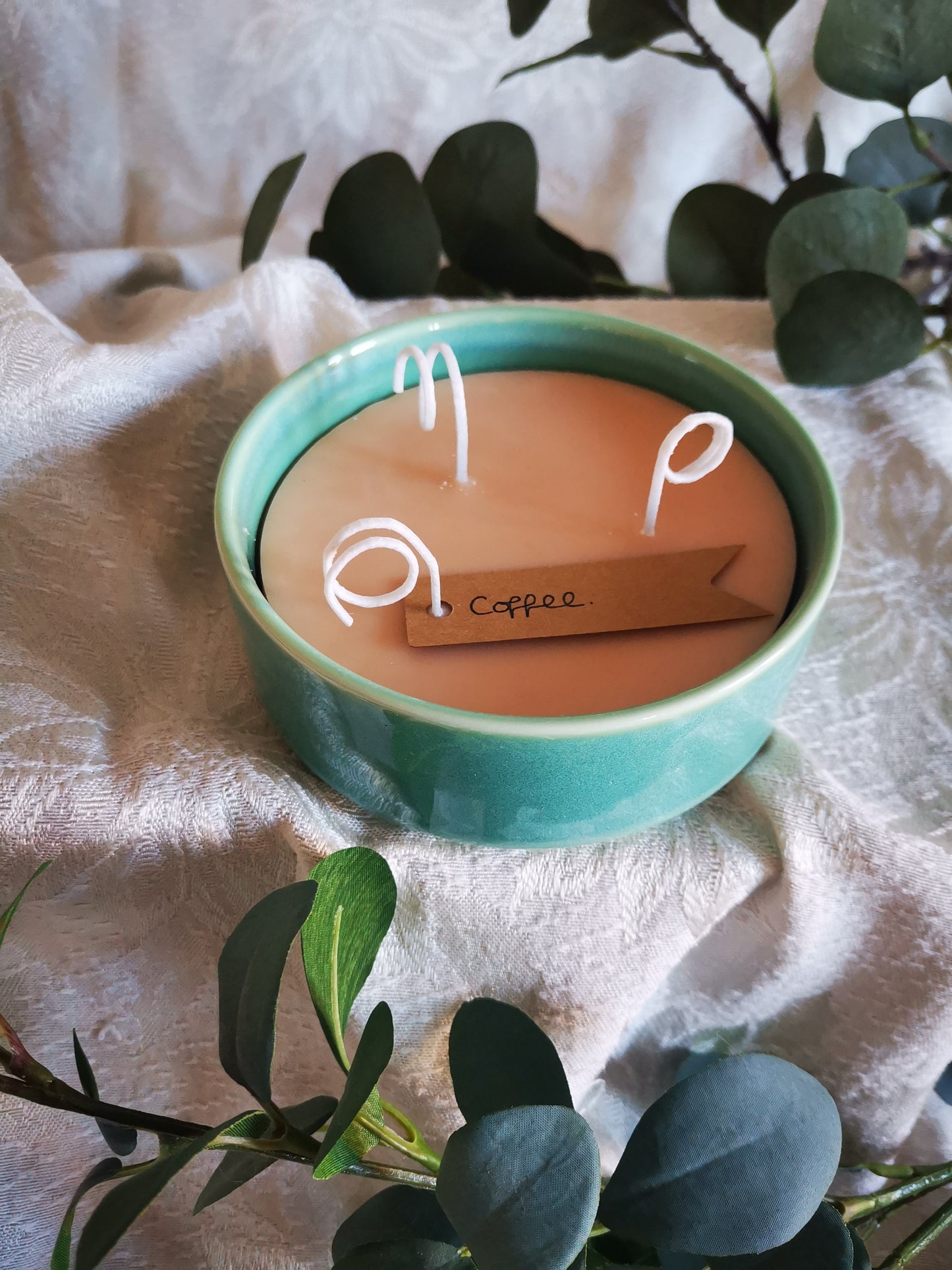 Green 3 Wick Candle - Coffee