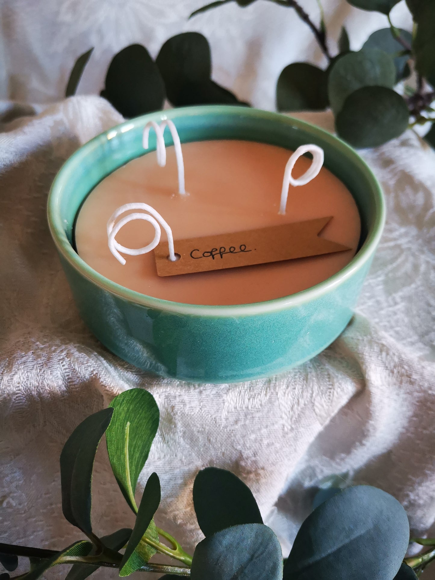 Green 3 Wick Candle - Coffee
