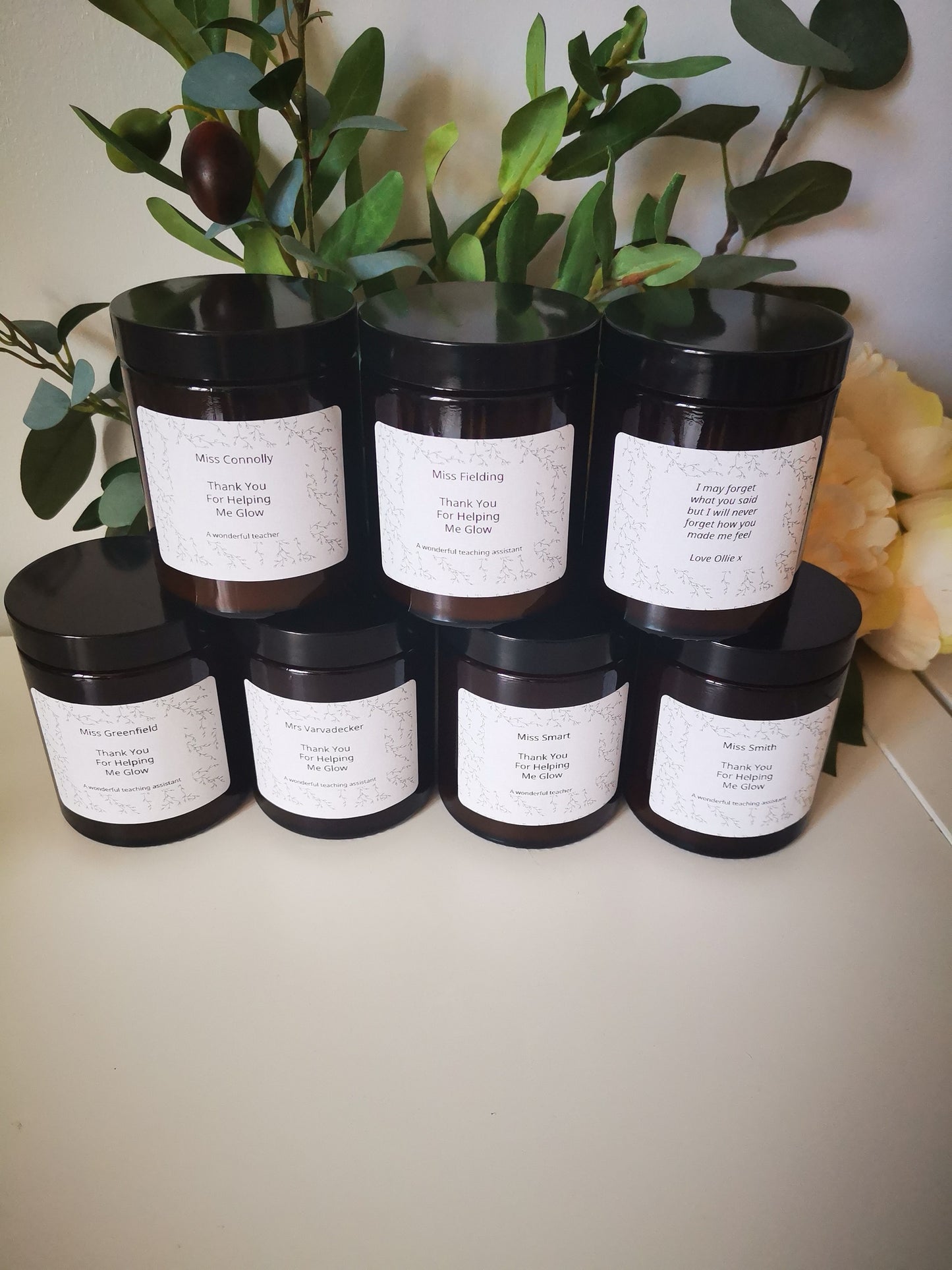 Amber Jar Candles ~ personalised teacher gift
