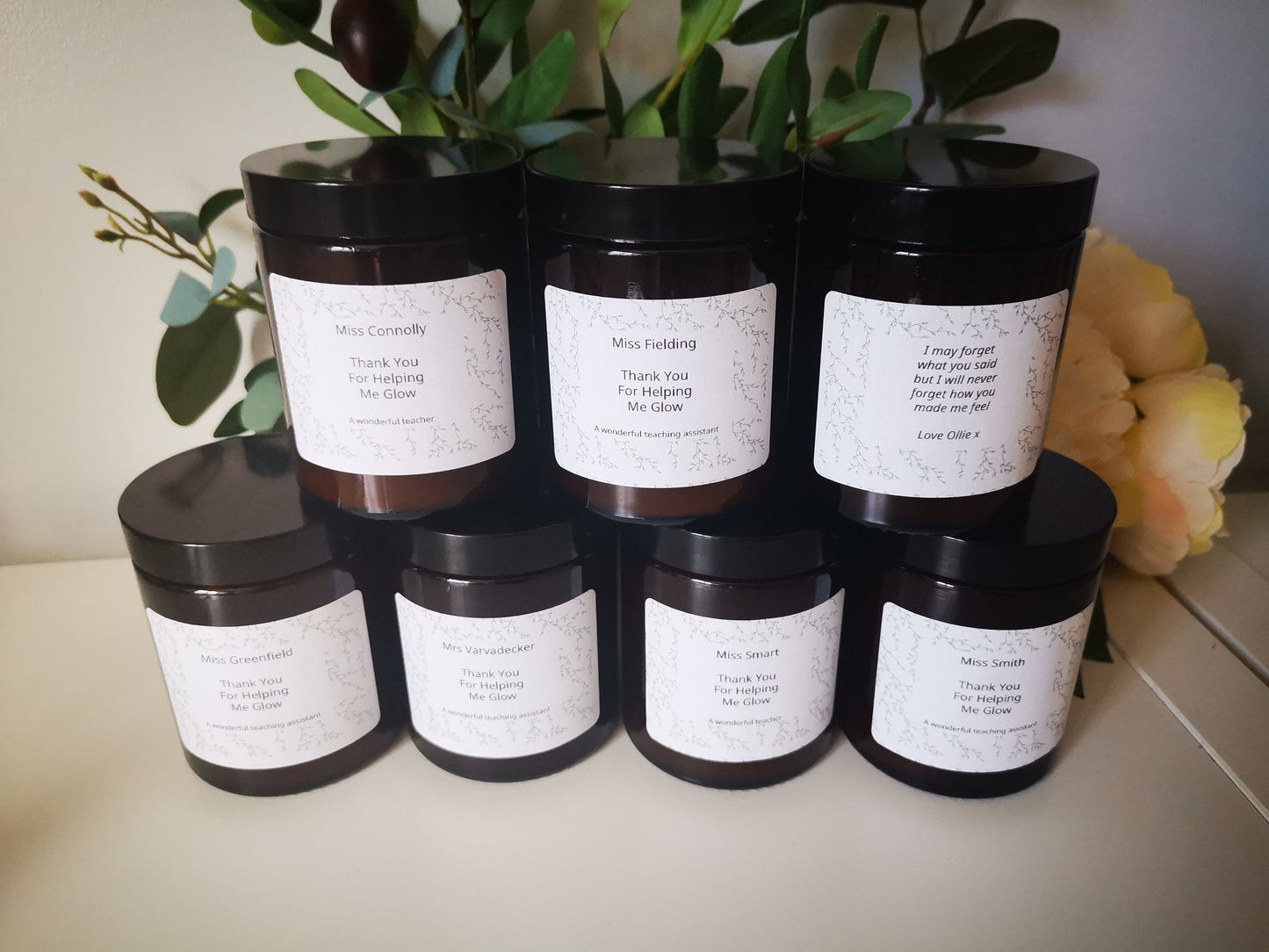 Amber Jar Candles ~ personalised teacher gift