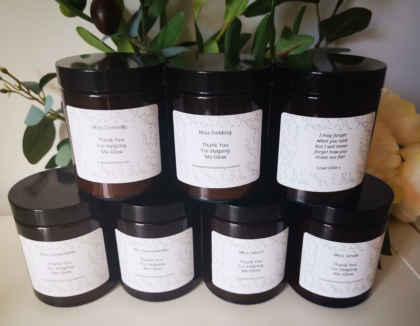 Amber Jar Candles ~ personalised teacher gift