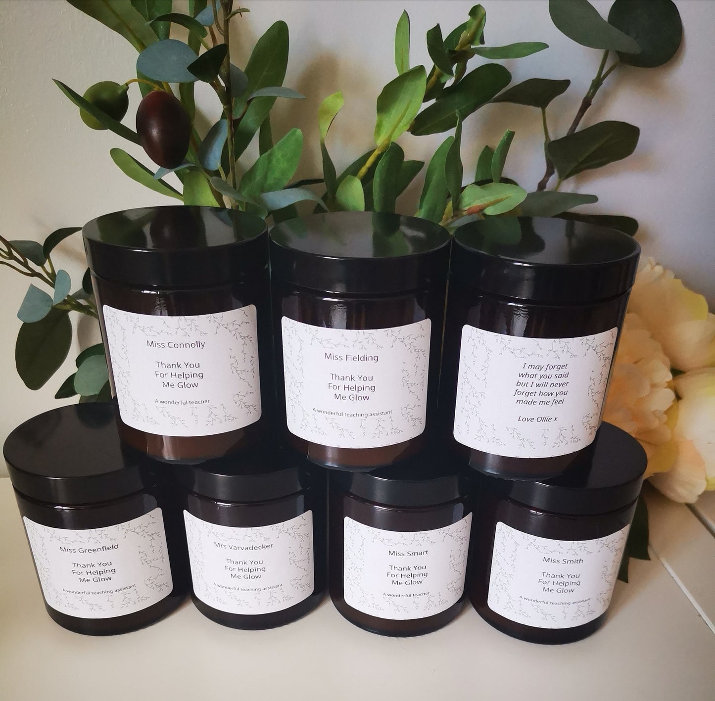 Amber Jar Candles ~ personalised teacher gift